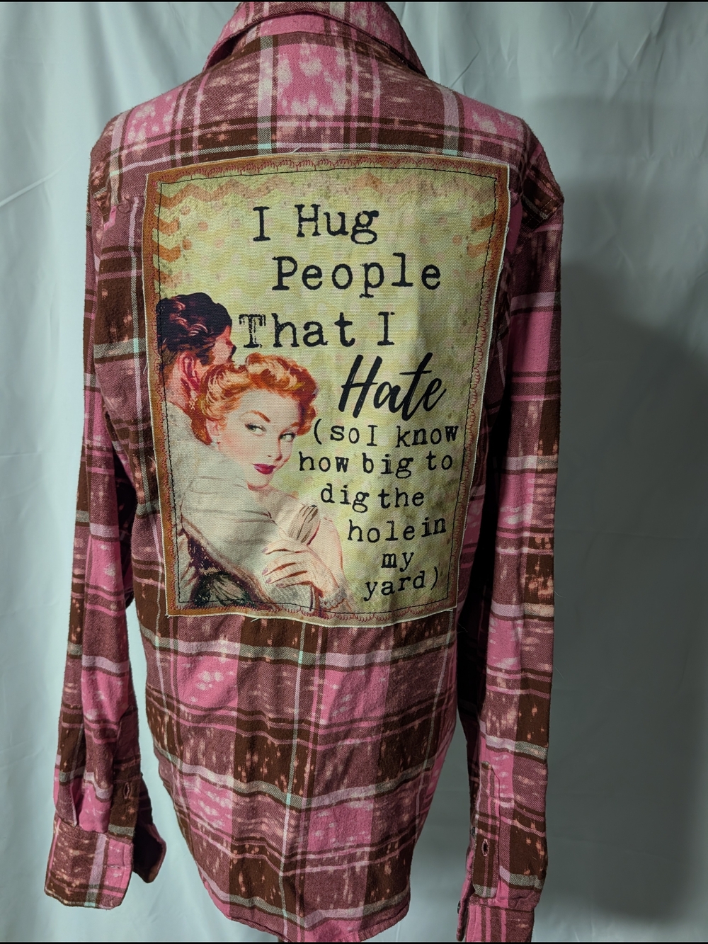 Angry minnow Plaid Patchback Women's Flannel Shirt Jacket in Pink and Brown